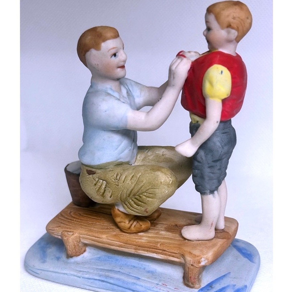 Norman Rockwell Father & Son Figurine Dressing Boy Vintage Collectible